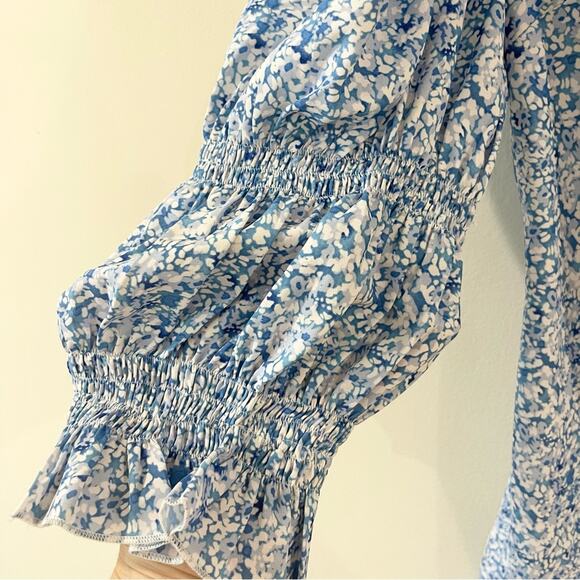 Spring Time in Brooklyn Floral Blue Wrap Mini Dress Silk Blend Woman’s size S - Picture 3 of 11